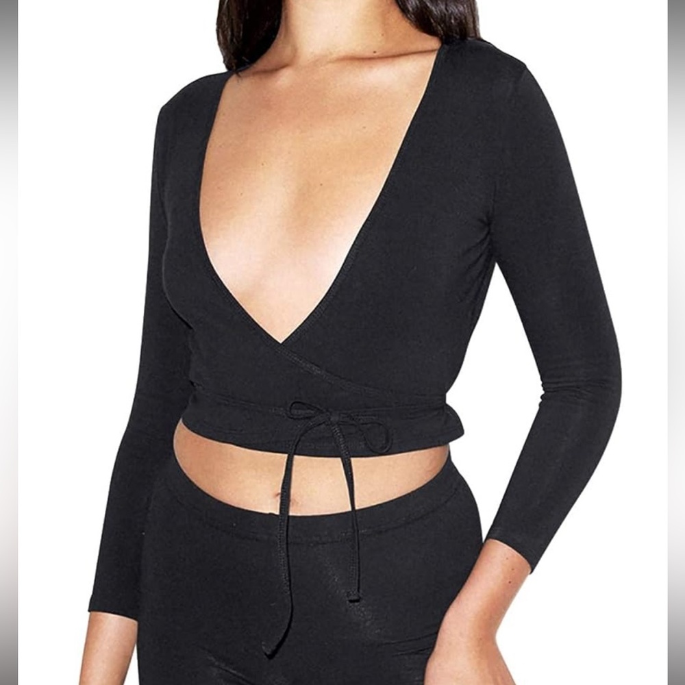 American Apparel Womens Cotton Spandex Julliard Long Sleeve Wrap Top